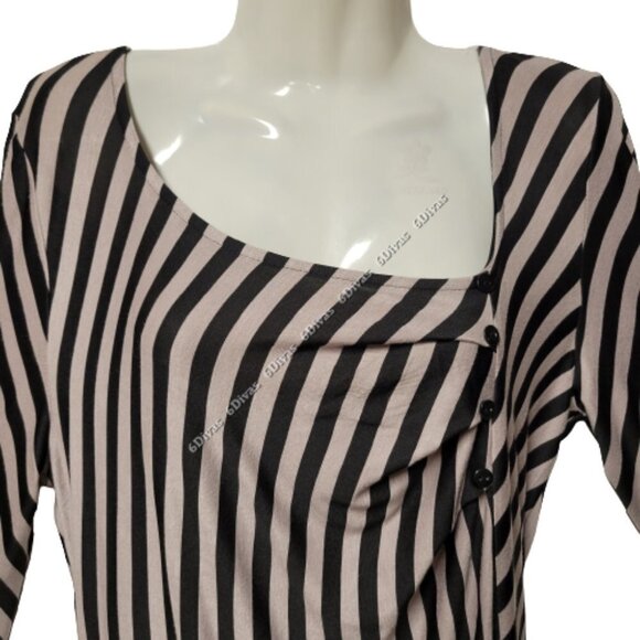 Cotton Long Sleeve Black And White Stripe Tunic Top - Picture 2 of 10
